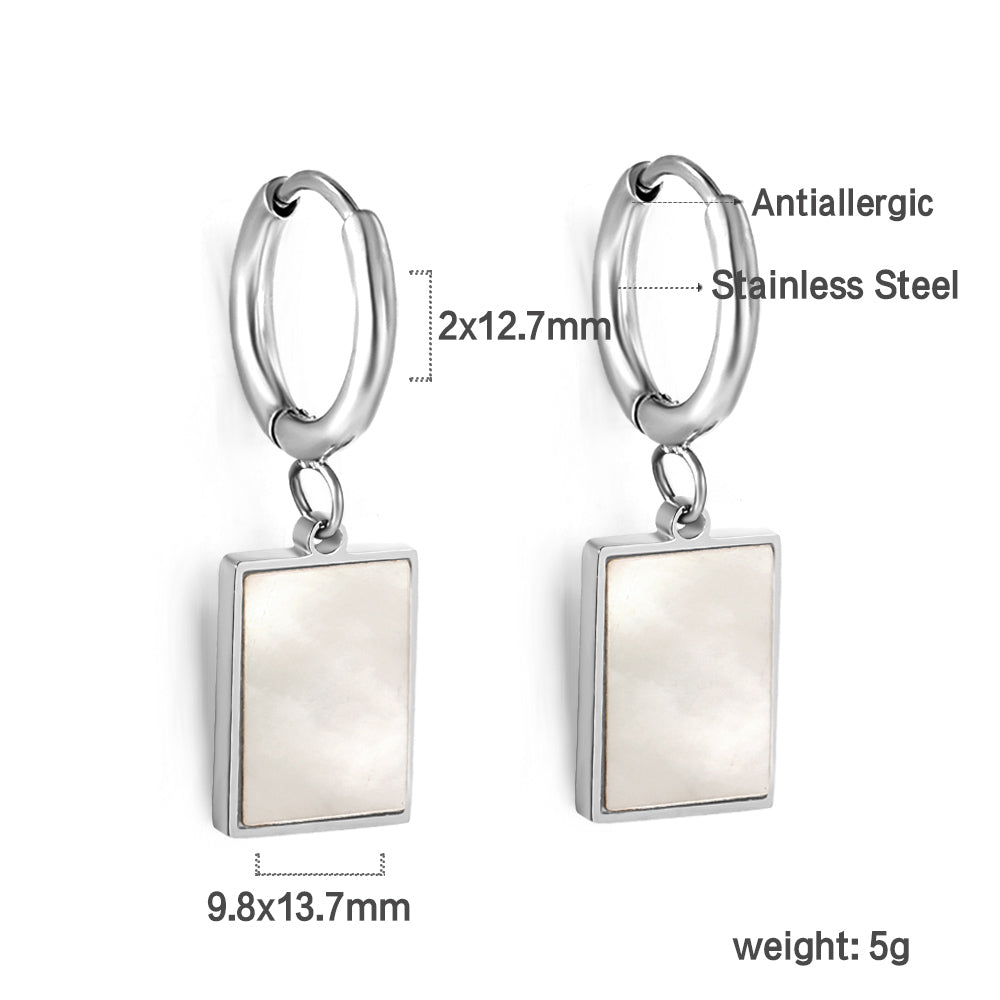 2x12.7mm circle with rectangular white shell stud earrings asonjewelry